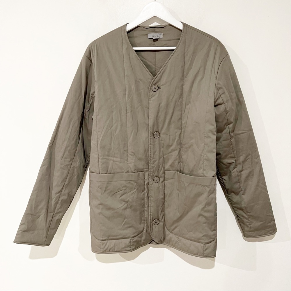 COS Quilted Padded Grey/Green Chore Pocket Front Button Mens Jacket size 40R